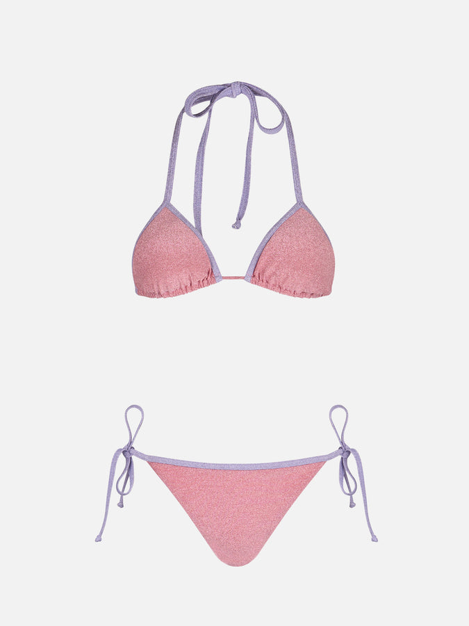 Mc2 Saint Barth Bikini da donna a triangolo rosa Leah Marielle in lurex con bordino In Linea