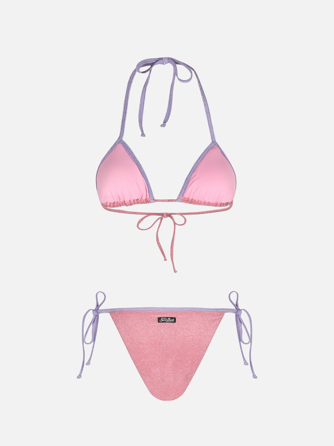 Mc2 Saint Barth Bikini da donna a triangolo rosa Leah Marielle in lurex con bordino In Linea