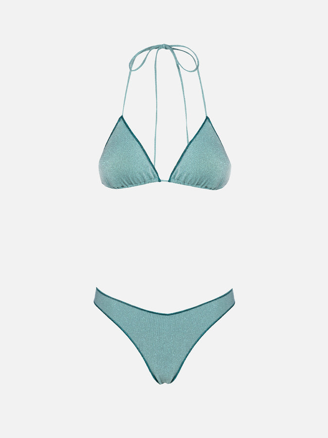 Mc2 Saint Barth Bikini da donna a triangolo verde acqua in lurex Leah Naomi Soddisfazione Garantita