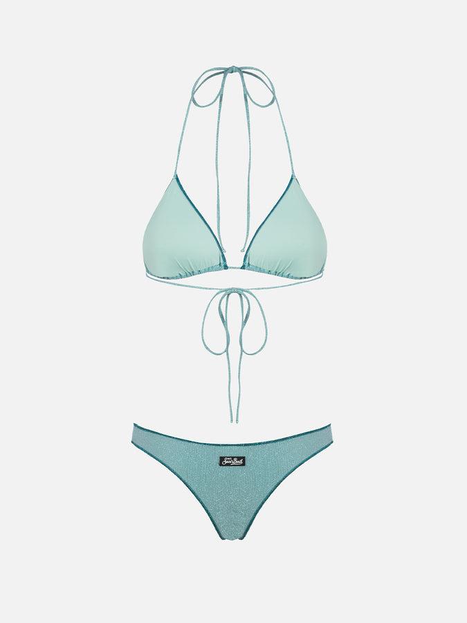 Mc2 Saint Barth Bikini da donna a triangolo verde acqua in lurex Leah Naomi Soddisfazione Garantita