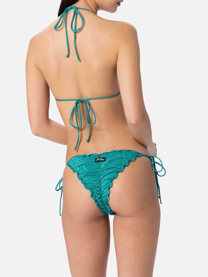 Mc2 Saint Barth Bikini da donna classico a triangolo verde acqua lurex Sagittarius Miami Acquista Ora