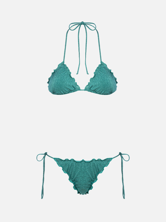 Mc2 Saint Barth Bikini da donna classico a triangolo verde acqua lurex Sagittarius Miami Acquista Ora
