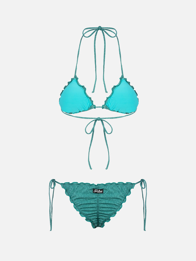 Mc2 Saint Barth Bikini da donna classico a triangolo verde acqua lurex Sagittarius Miami Acquista Ora
