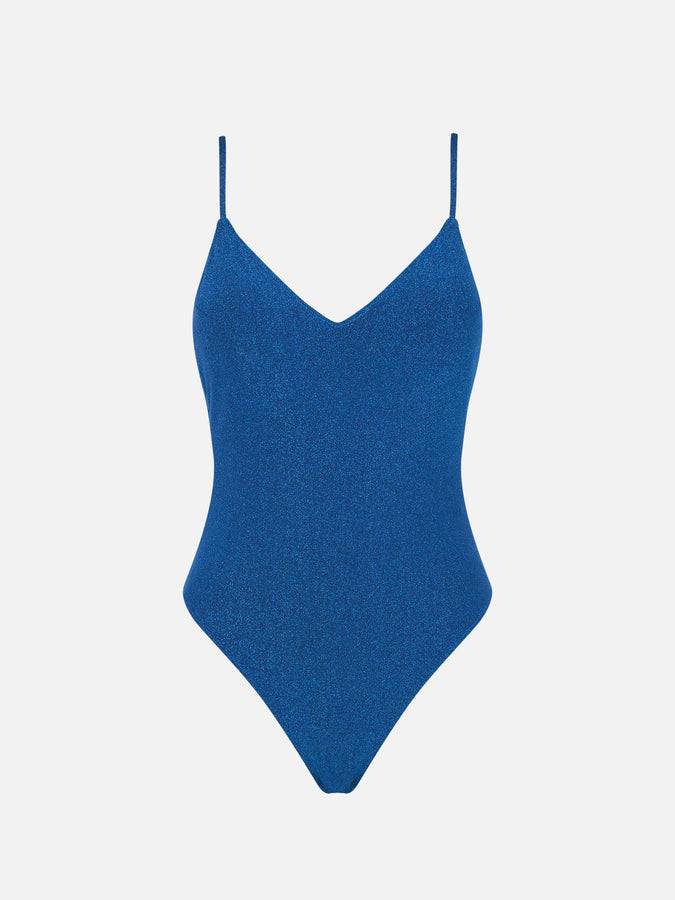 Mc2 Saint Barth Costume intero con scollo a V in lurex bluette Prezzo Ridotto