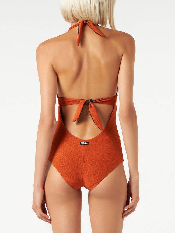 Mc2 Saint Barth Costume intero in lurex arancione Convenienza