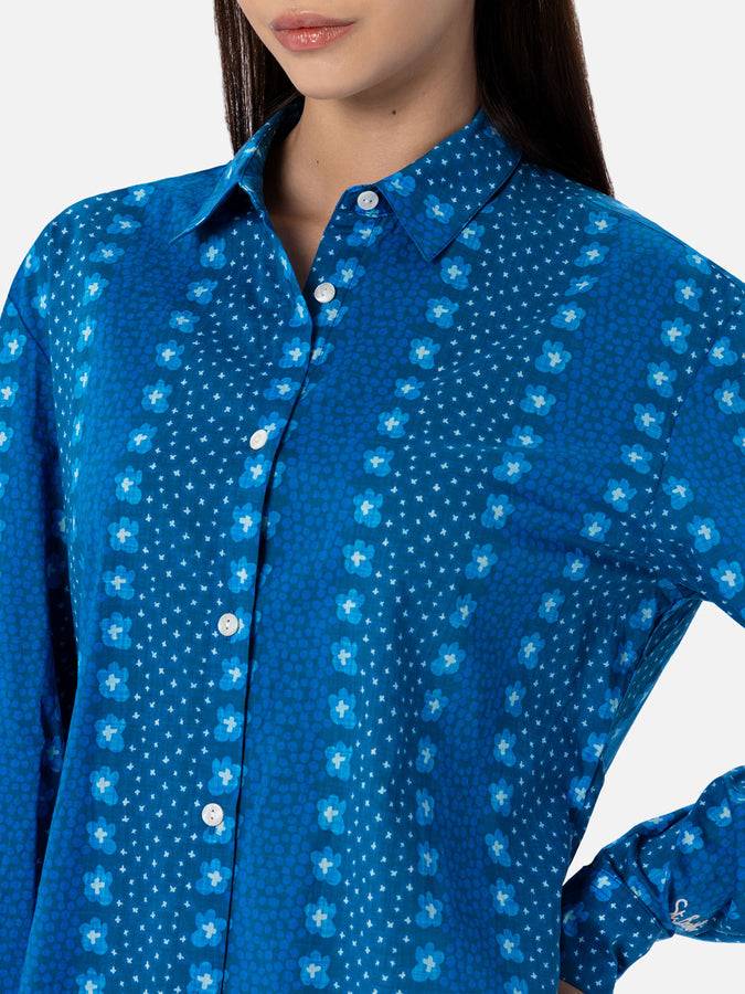 Mc2 Saint Barth Camicia da donna Brigitte in cotone con stampa fiori indaco Vendita