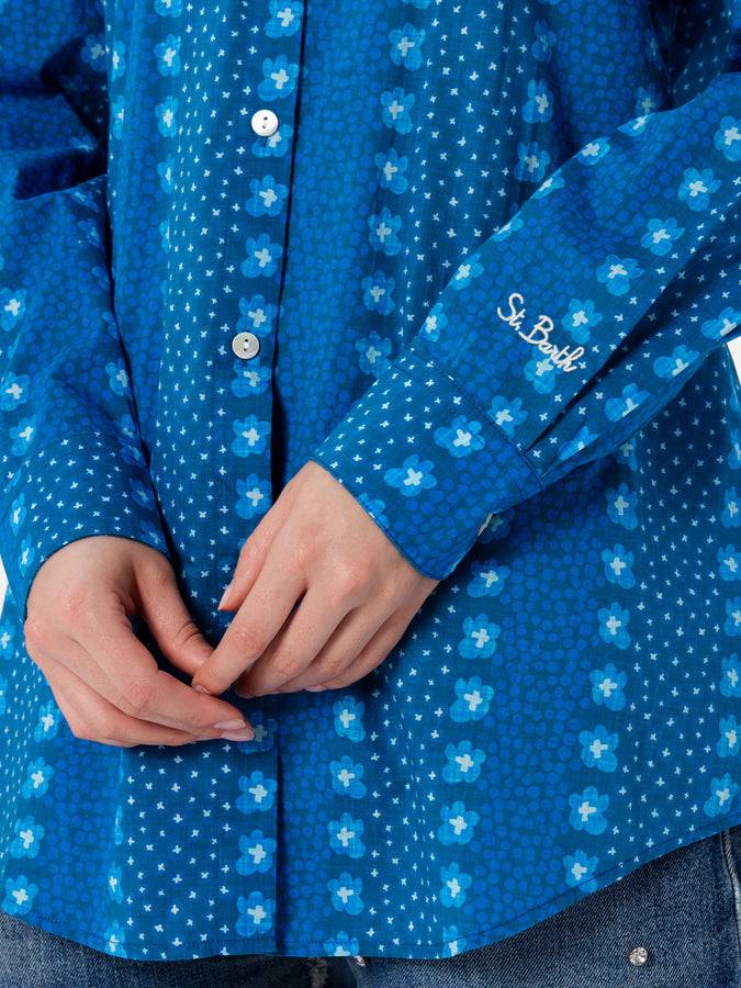 Mc2 Saint Barth Camicia da donna Brigitte in cotone con stampa fiori indaco Vendita