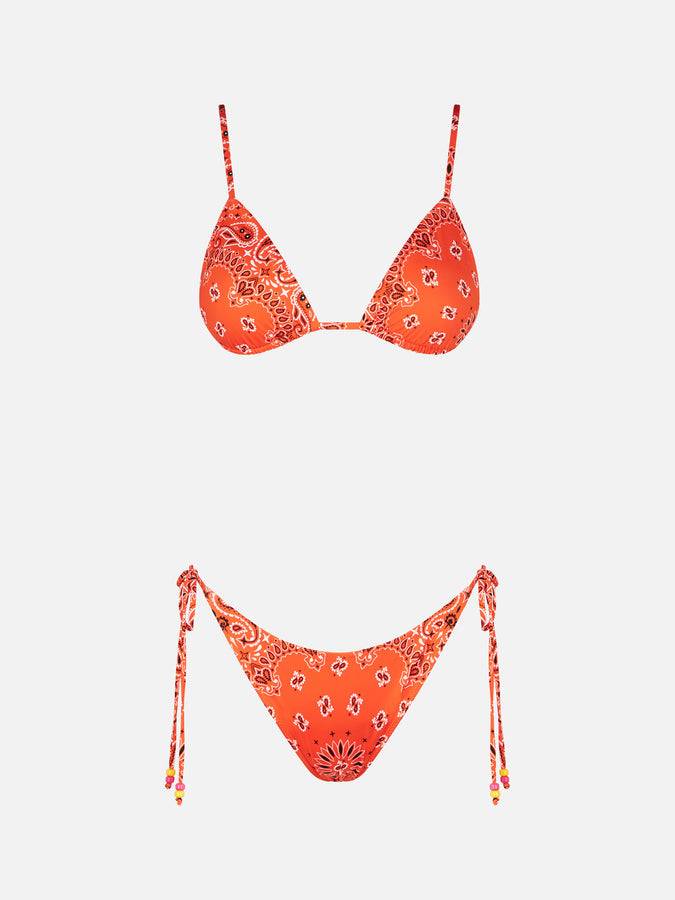 Mc2 Saint Barth Bikini da donna a triangolo arancione con stampa bandana Acquista Ora