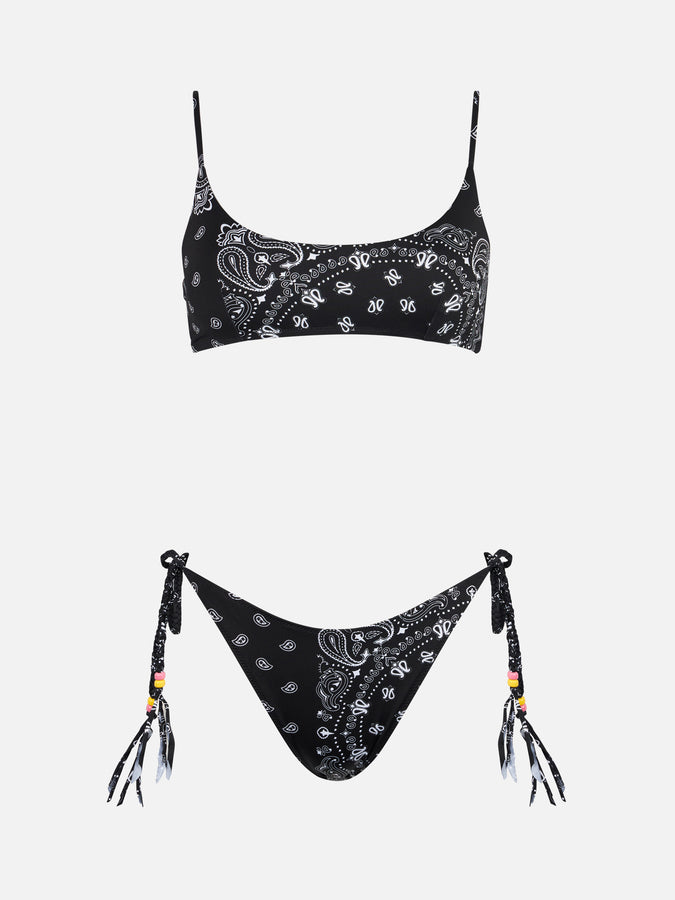 Mc2 Saint Barth Bikini da donna a bralette con stampa bandana nera Prezzo Ridotto