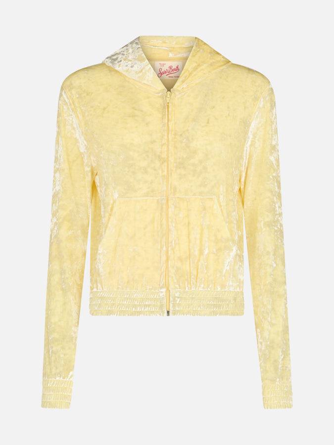 Mc2 Saint Barth Woman pale yellow chenille zipped hoodie Jasmine Vendita Economica
