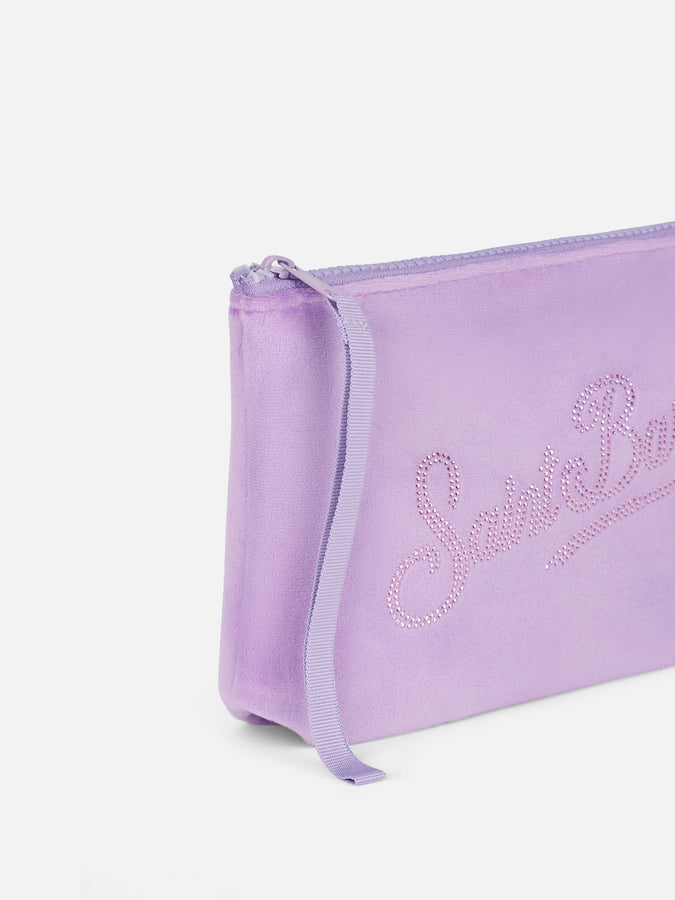 Mc2 Saint Barth Pochette Aline in ciniglia lilla con strass Nuova