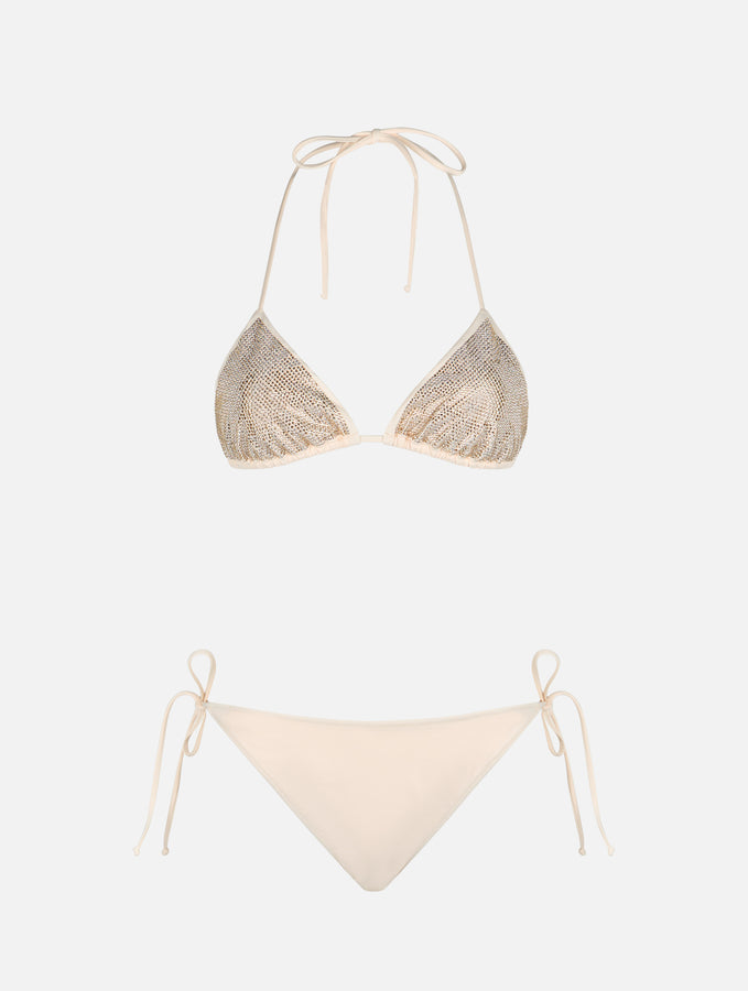 Mc2 Saint Barth Bikini da donna a triangolo beige con strass Ultimo giorno