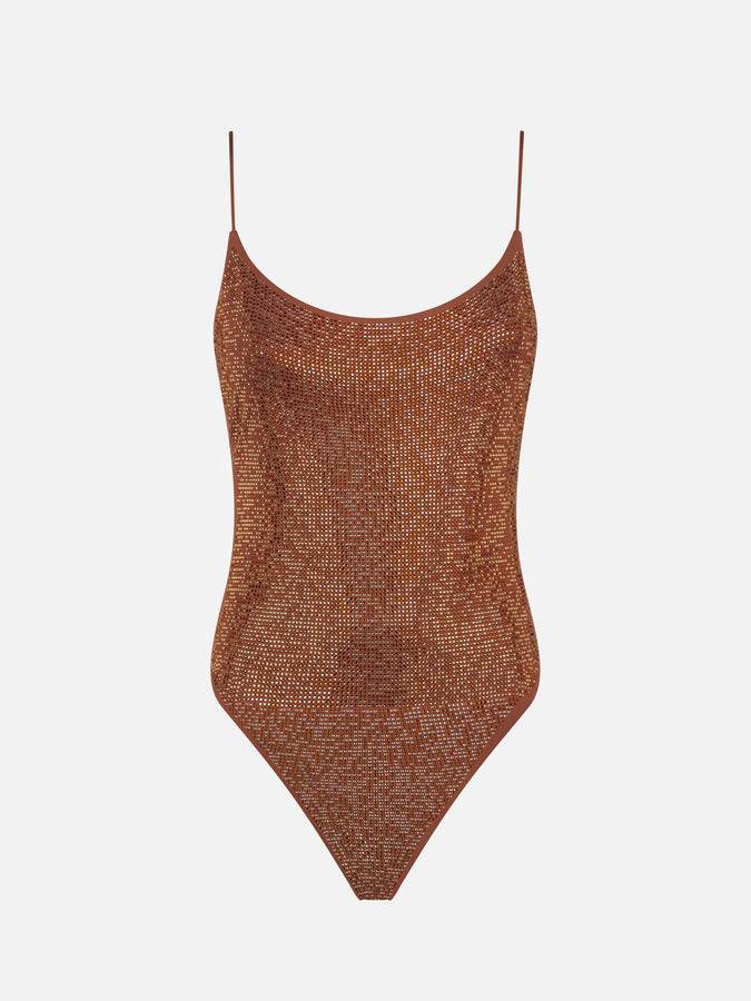 Mc2 Saint Barth Costume intero da donna con strass tonalità marrone Economico