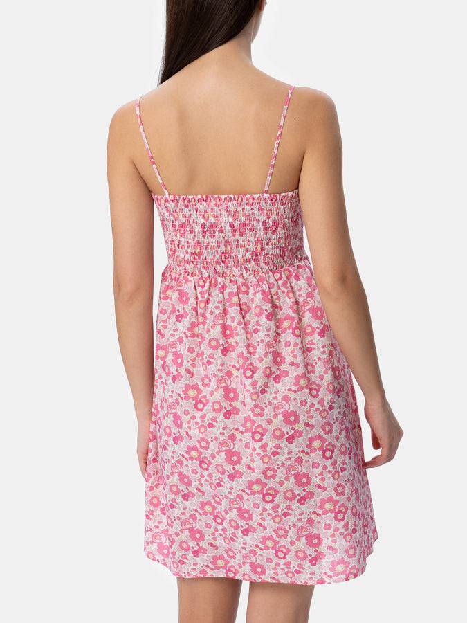 Mc2 Saint Barth Abito da donna Betsy in cotone Hawa con ricamo punto smock | REALIZZATO CON TESSUTO LIBERTY Vendita