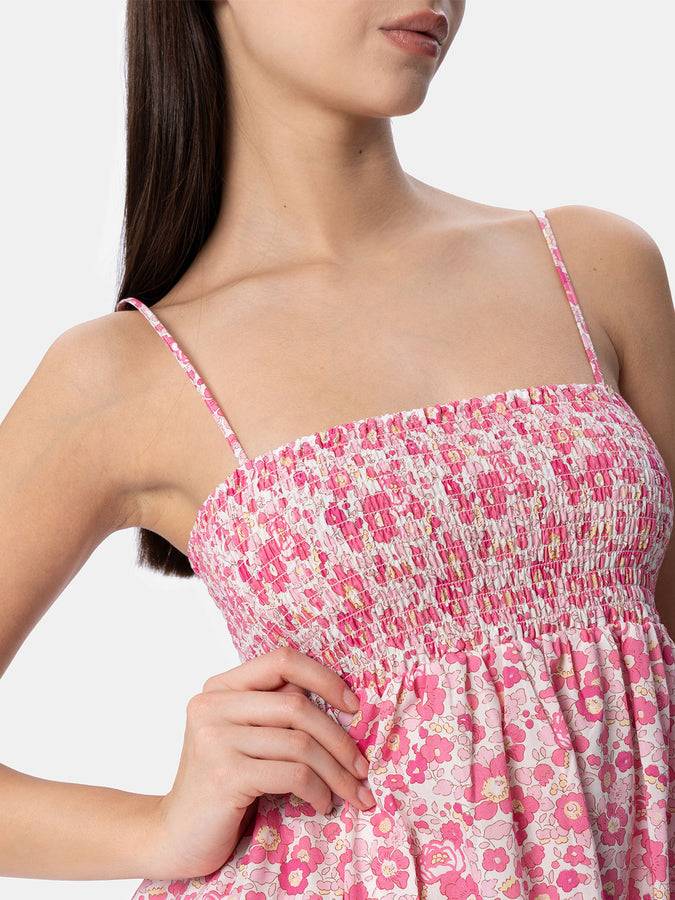 Mc2 Saint Barth Abito da donna Betsy in cotone Hawa con ricamo punto smock | REALIZZATO CON TESSUTO LIBERTY Vendita
