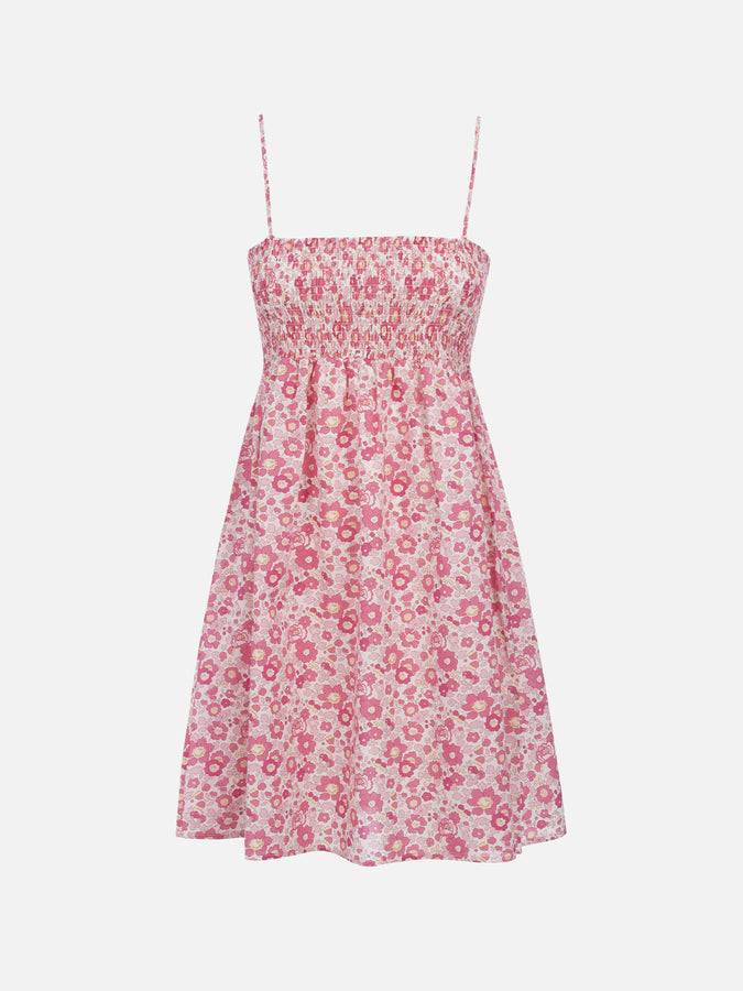 Mc2 Saint Barth Abito da donna Betsy in cotone Hawa con ricamo punto smock | REALIZZATO CON TESSUTO LIBERTY Vendita