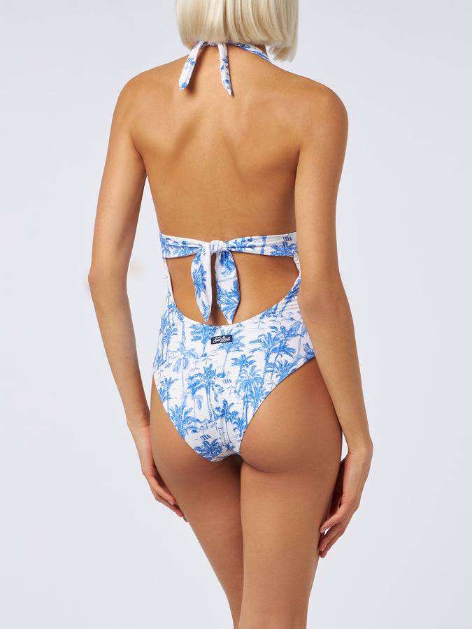 Mc2 Saint Barth Woman one-piece Marylin swimsuit with toile de Jouy print In Saldo