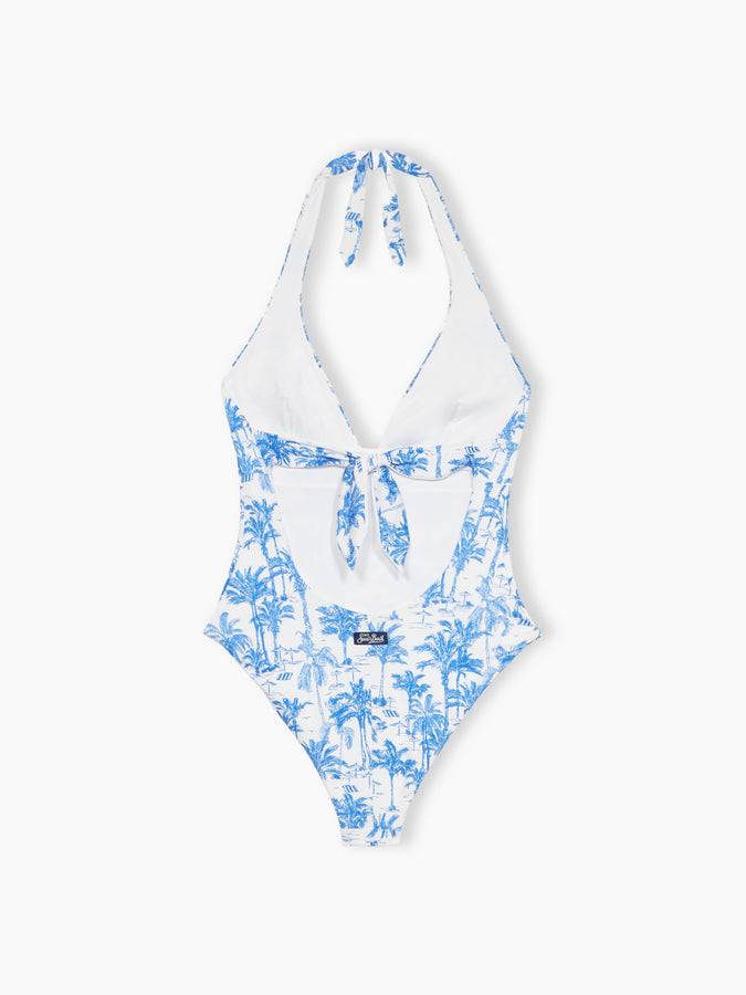 Mc2 Saint Barth Woman one-piece Marylin swimsuit with toile de Jouy print In Saldo