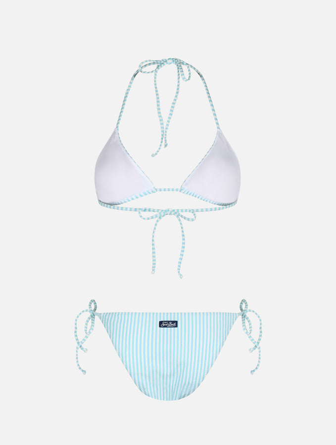 Mc2 Saint Barth Bikini da donna a triangolo a righe seersucker Leah Virgo Spedizione Gratuita