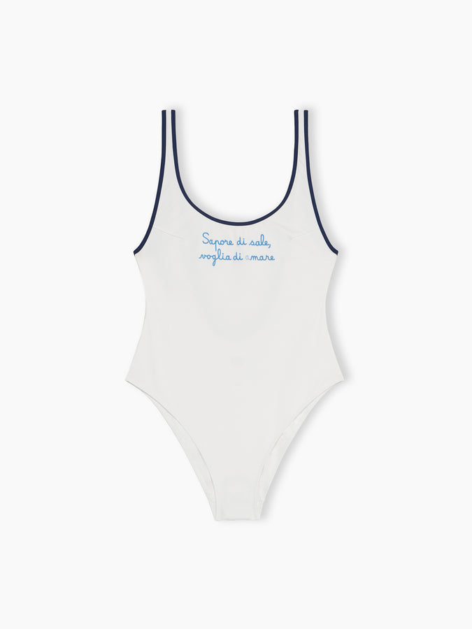 Mc2 Saint Barth Woman scoopback one-piece swimsuit with Voglia di amare embroidery | @serepocaiontas SPECIAL EDITION Consegna Veloce