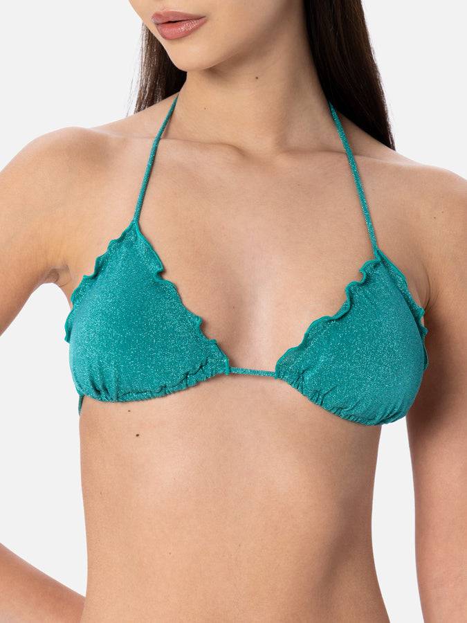 Mc2 Saint Barth Bikini da donna classico a triangolo verde acqua lurex Sagittarius Miami Saldi Di Fabbrica