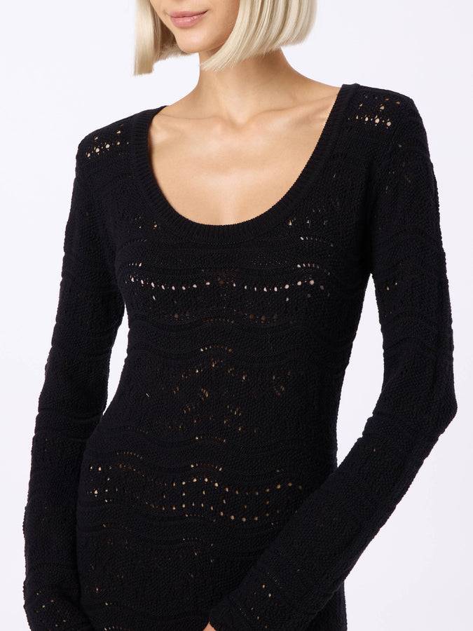 Mc2 Saint Barth Black woman cotton knit midi dress Negozi Online