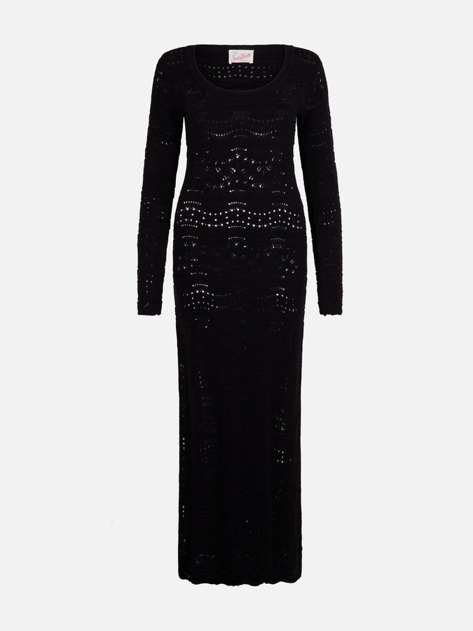 Mc2 Saint Barth Black woman cotton knit midi dress Negozi Online