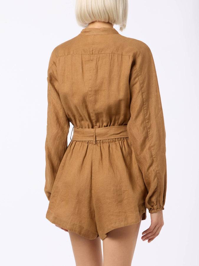 Mc2 Saint Barth Woman camel linen playsuit Hanniel Consegna Veloce