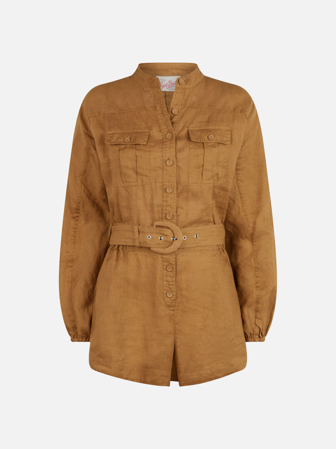 Mc2 Saint Barth Woman camel linen playsuit Hanniel Consegna Veloce