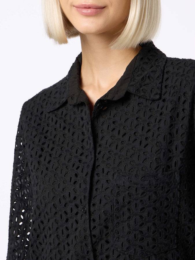 Mc2 Saint Barth Woman black Sangallo shirt mini dress Promozione Limitata