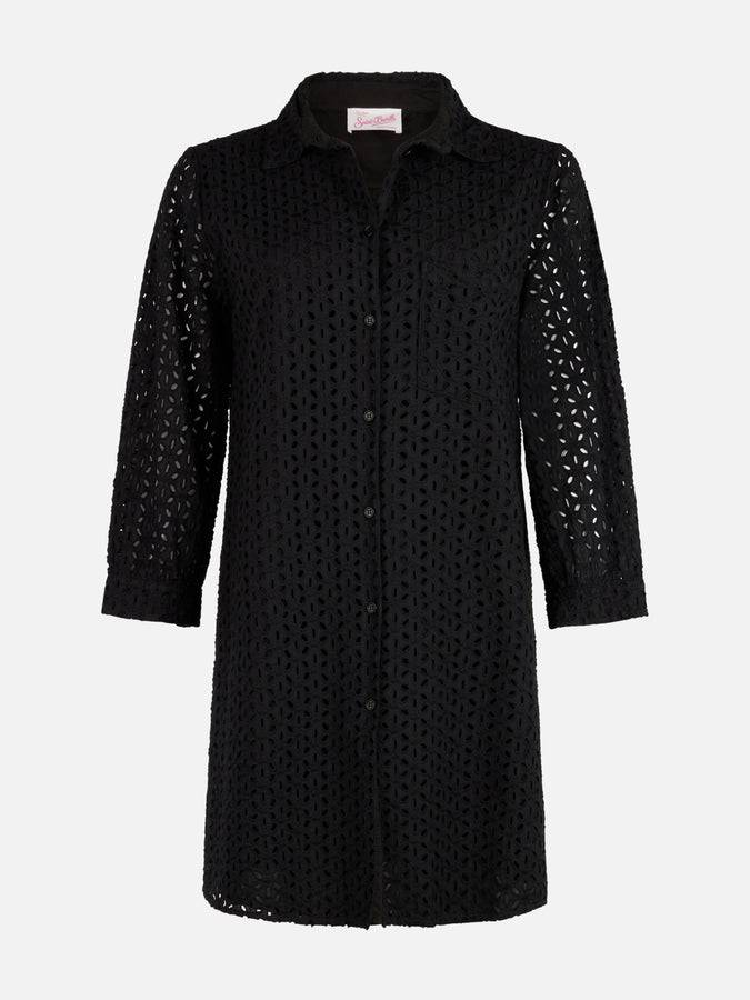 Mc2 Saint Barth Woman black Sangallo shirt mini dress Promozione Limitata