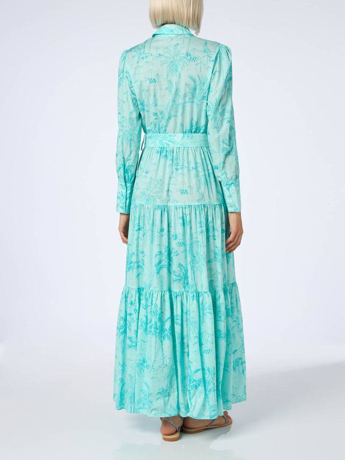 Mc2 Saint Barth Woman water green toile de jouy cotton dress Jensen Online