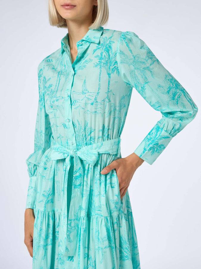 Mc2 Saint Barth Woman water green toile de jouy cotton dress Jensen Online