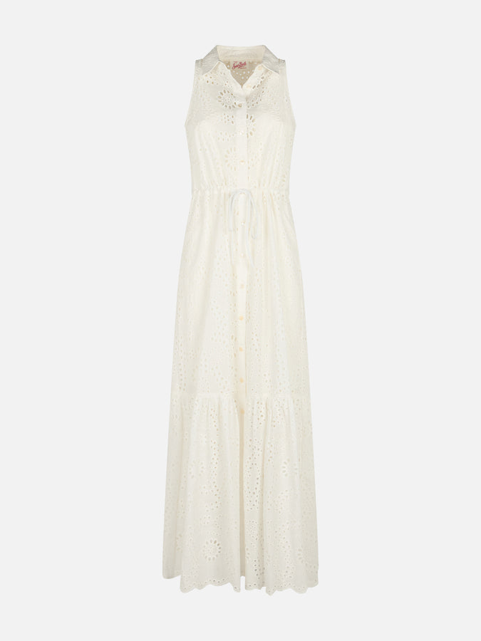 Mc2 Saint Barth Woman white Sangallo lace halterneck dress Ida Outlet