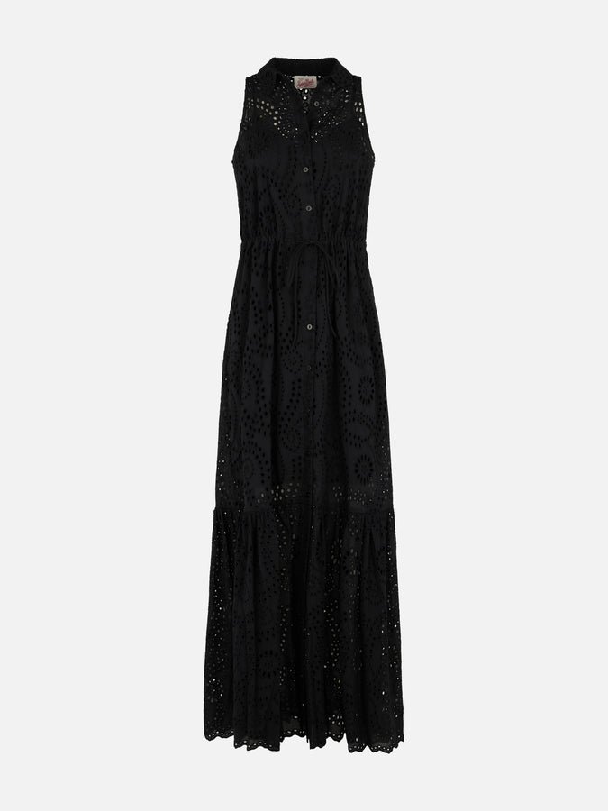 Mc2 Saint Barth Woman black Sangallo lace halterneck dress In Vendita
