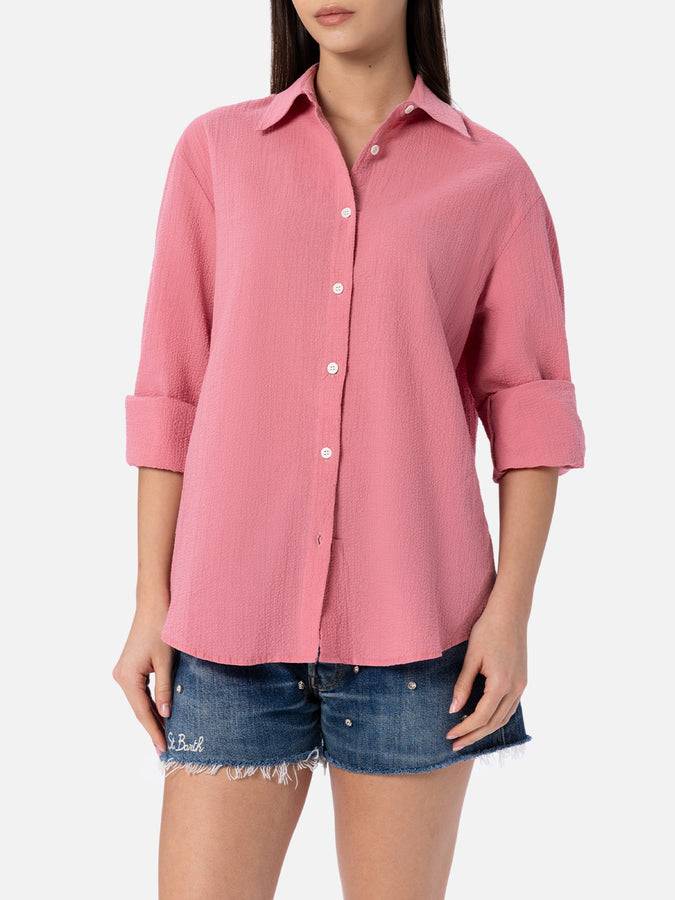 Mc2 Saint Barth Woman pink seersucker shirt Aisha