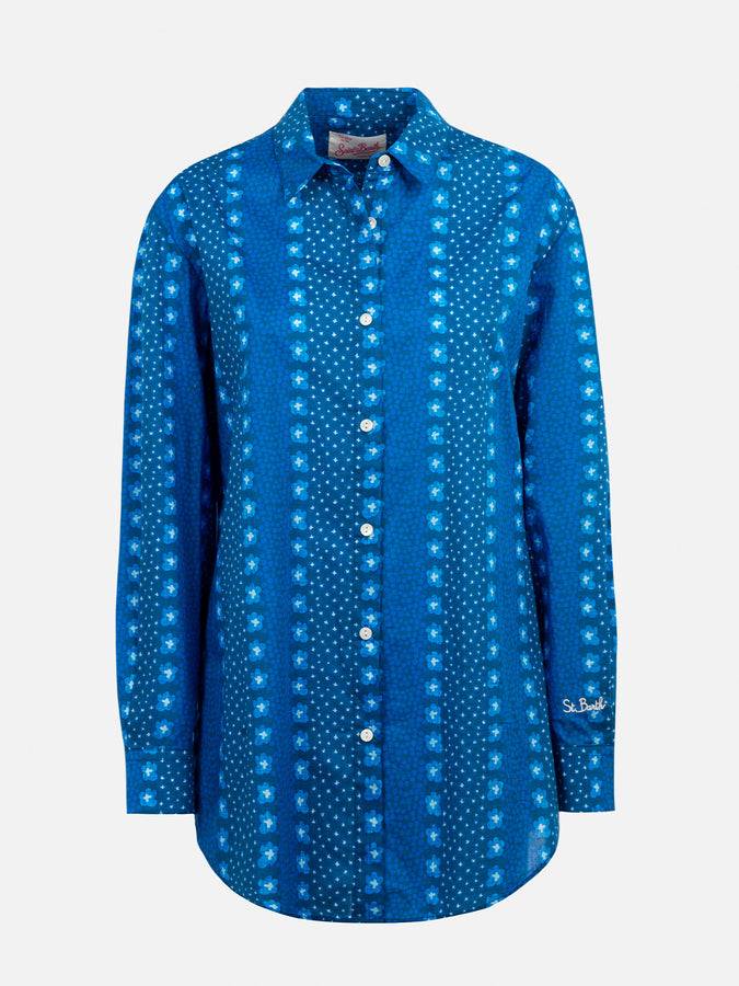Mc2 Saint Barth Camicia da donna Brigitte in cotone con stampa fiori indaco Consegna Veloce