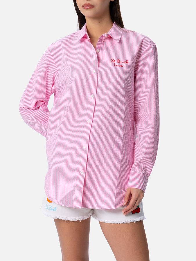 Mc2 Saint Barth Camicia over da donna in cotone stampa righe Brigitte | EDIZIONE SPECIALE SNOOPY PEANUTS Fino Al -60%