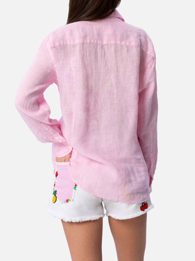 Mc2 Saint Barth Camicia classica da donna in lino rosa Meredith Prezzo Ridotto
