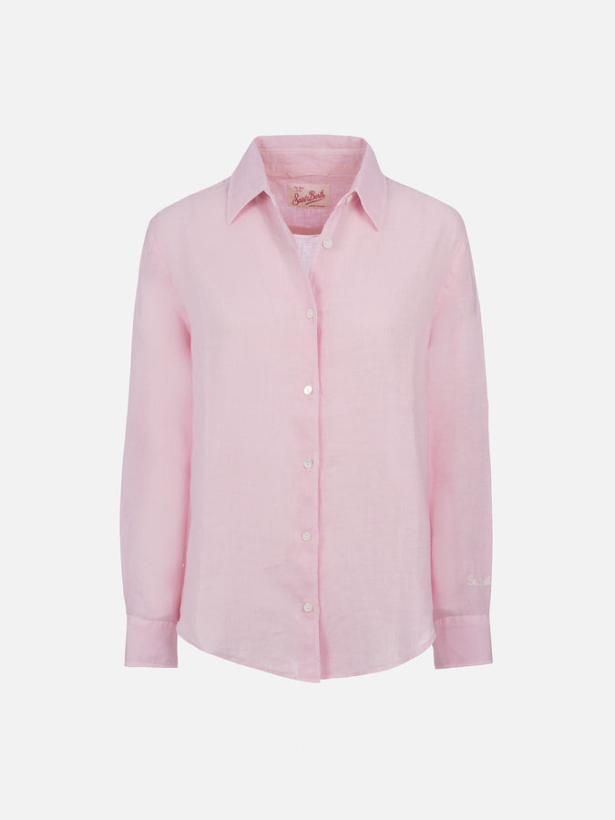 Mc2 Saint Barth Camicia classica da donna in lino rosa Meredith Prezzo Ridotto