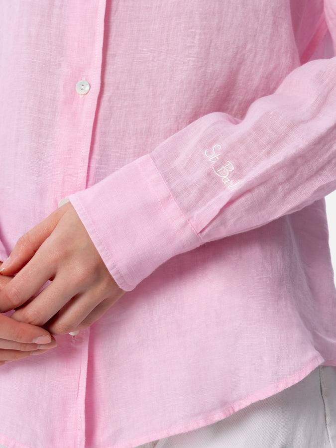 Mc2 Saint Barth Camicia classica da donna in lino rosa Meredith Prezzo Ridotto