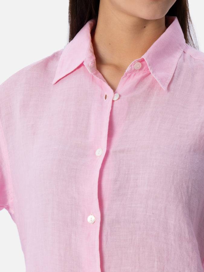 Mc2 Saint Barth Camicia classica da donna in lino rosa Meredith Prezzo Ridotto