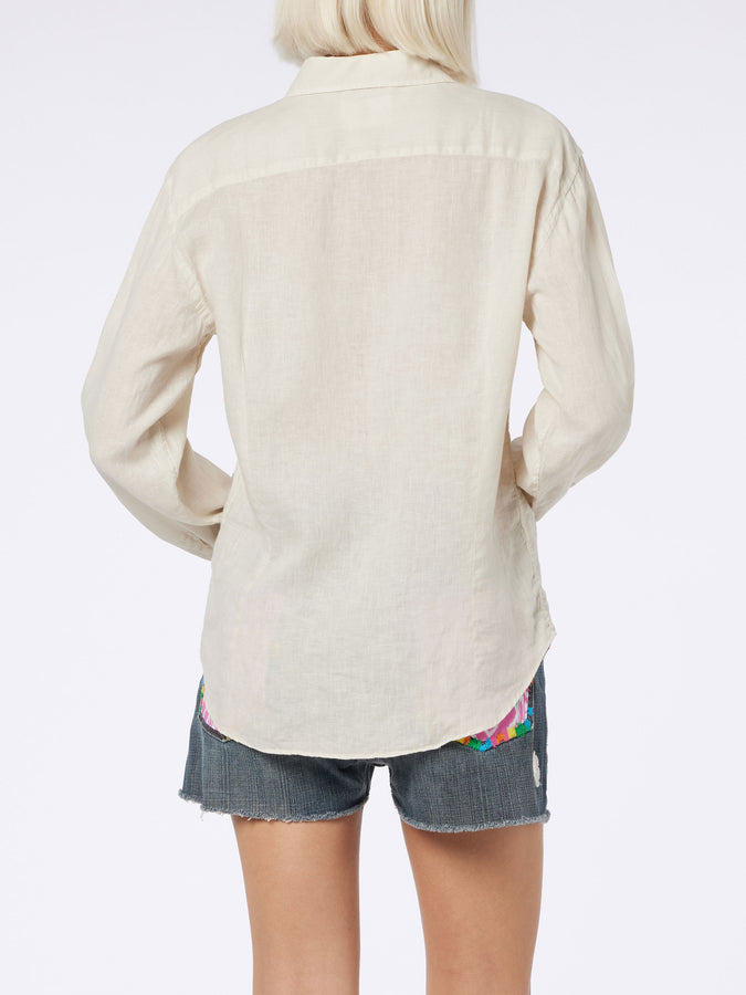 Mc2 Saint Barth Camicia da donna in lino bianco sporco Meredith Sottocosto