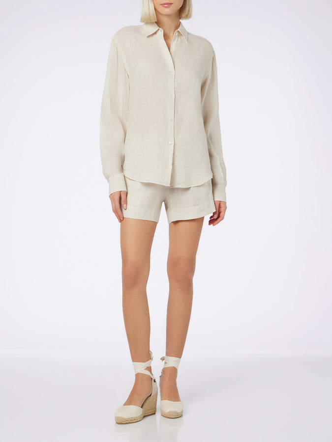Mc2 Saint Barth Camicia da donna in lino bianco sporco Meredith Sottocosto