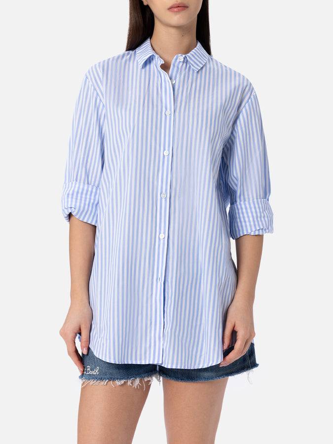 Mc2 Saint Barth Woman cotton shirt Brigitte with light blue striped print Novità