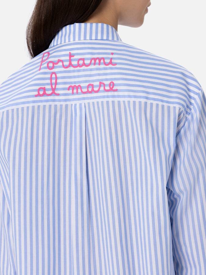Mc2 Saint Barth Woman cotton shirt Brigitte with light blue striped print Novità