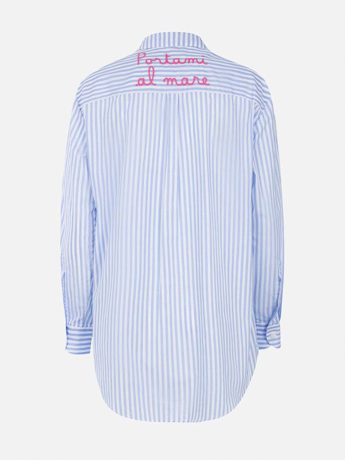 Mc2 Saint Barth Woman cotton shirt Brigitte with light blue striped print Novità