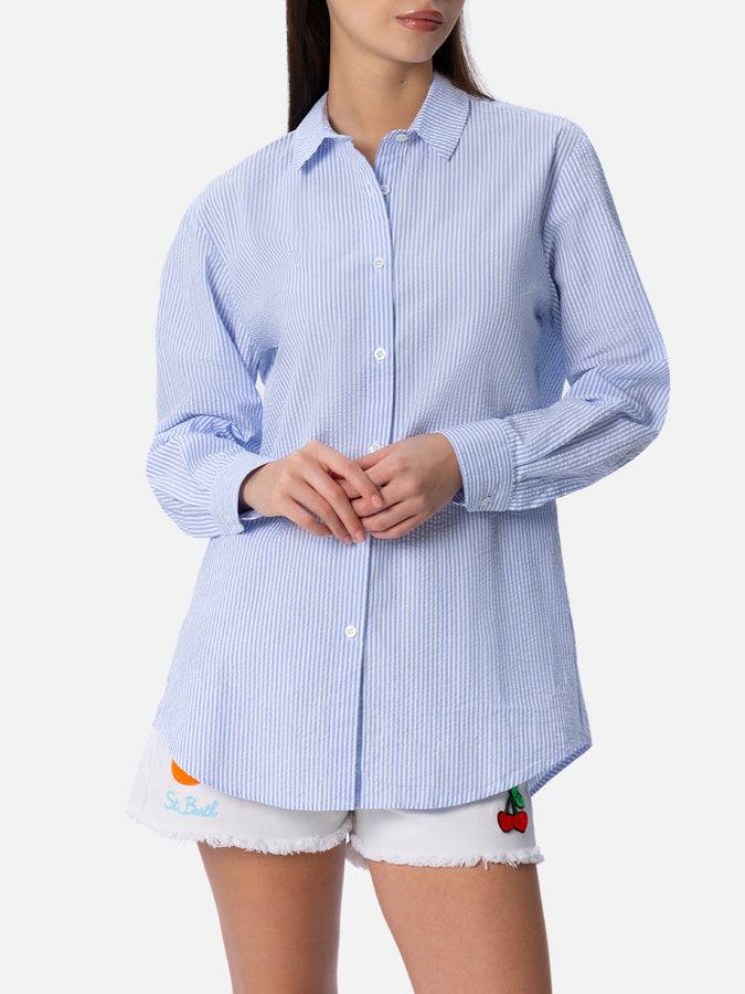 Mc2 Saint Barth Camicia da donna over in cotone seersucker Brigitte Presa