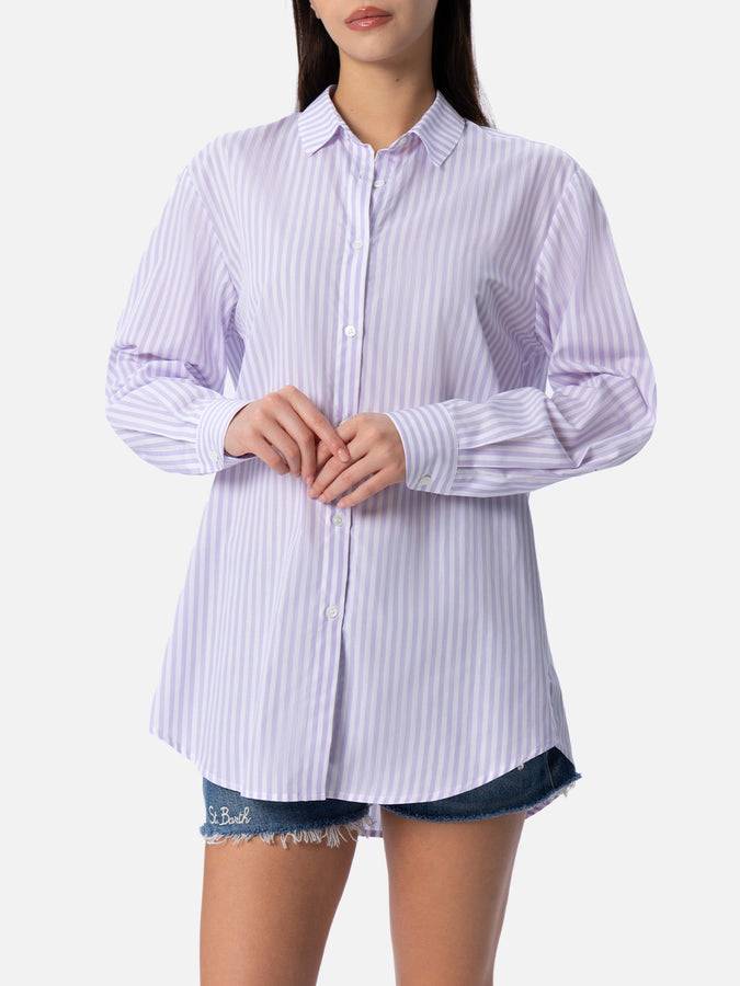 Mc2 Saint Barth Camicia over da donna Brigitte in cotone stampa righe Sconto