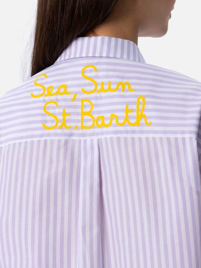 Mc2 Saint Barth Camicia over da donna Brigitte in cotone stampa righe Sconto